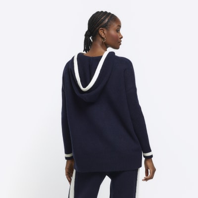 Navy hooded jumper River Island
