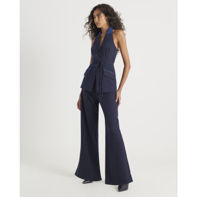 Navy Hybrid Pinstripe Tailored Trousers