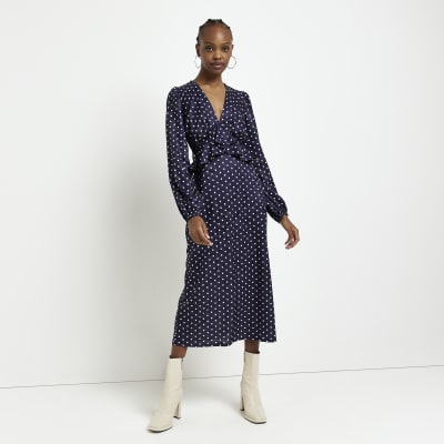 Navy spot wrap dress best sale