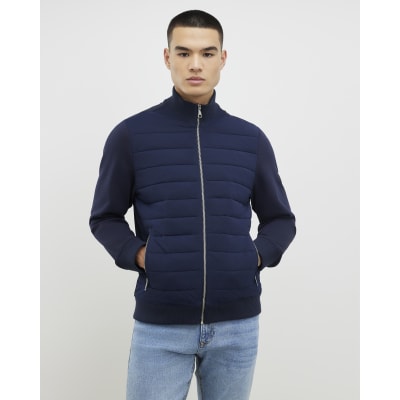 Navy Jersey Sleeve Funnel Jacket