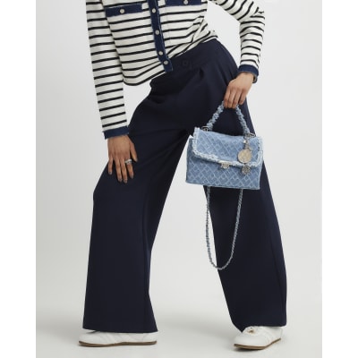 Navy Jersey Tailored Wide Leg Trousers