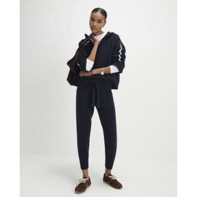 Navy Knitted Drawstring Joggers