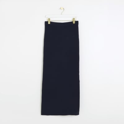 Navy knitted maxi skirt River Island