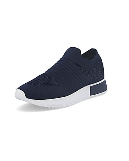 360 degree animation of product Navy knitted runner trainers frame-0