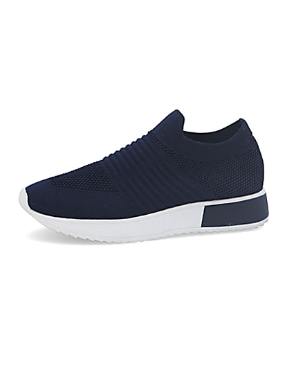 360 degree animation of product Navy knitted runner trainers frame-2