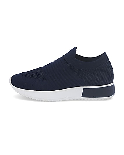 360 degree animation of product Navy knitted runner trainers frame-3