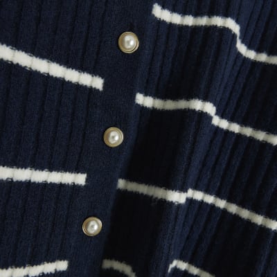 Navy knitted stripe bodycon midi dress set