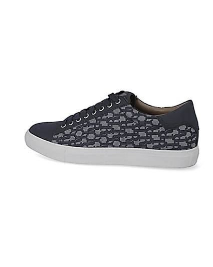 360 degree animation of product Navy lace-up RI jacquard cupsole trainers frame-4