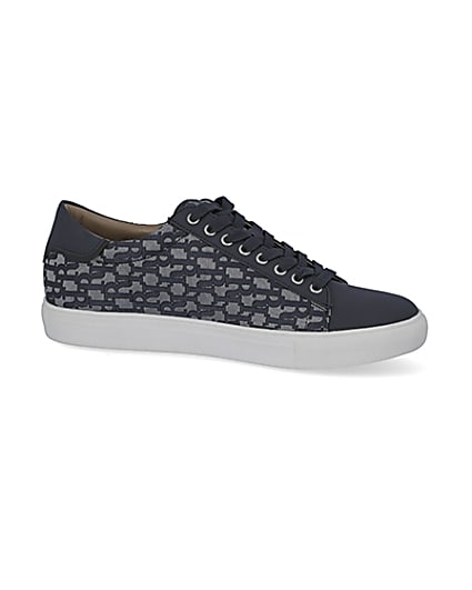 360 degree animation of product Navy lace-up RI jacquard cupsole trainers frame-16