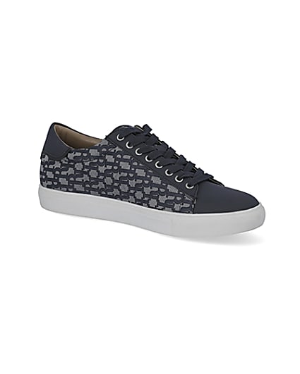 360 degree animation of product Navy lace-up RI jacquard cupsole trainers frame-17