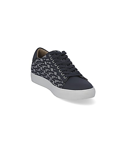 360 degree animation of product Navy lace-up RI jacquard cupsole trainers frame-19