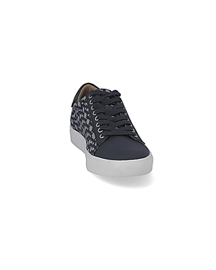 360 degree animation of product Navy lace-up RI jacquard cupsole trainers frame-20