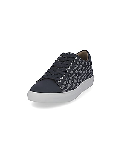 360 degree animation of product Navy lace-up RI jacquard cupsole trainers frame-23