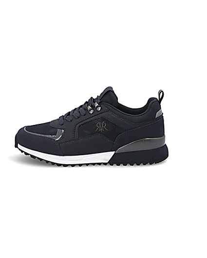 360 degree animation of product Navy lace-up runner trainers frame-3