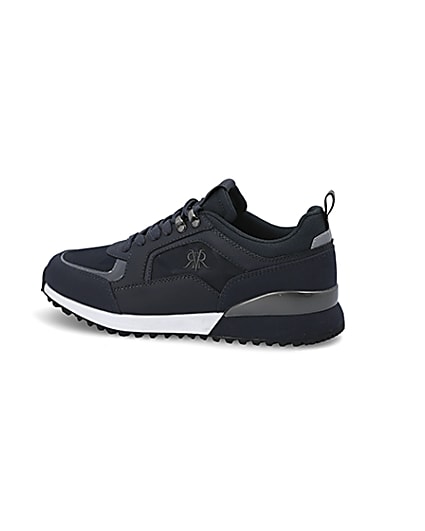 360 degree animation of product Navy lace-up runner trainers frame-4