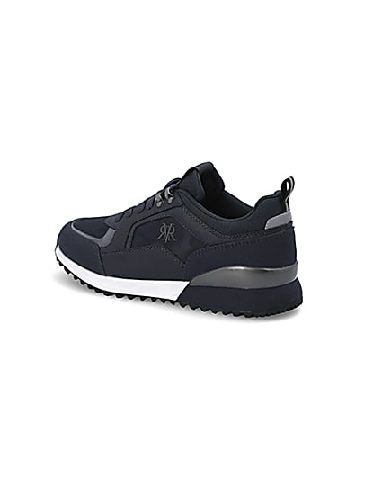 360 degree animation of product Navy lace-up runner trainers frame-5