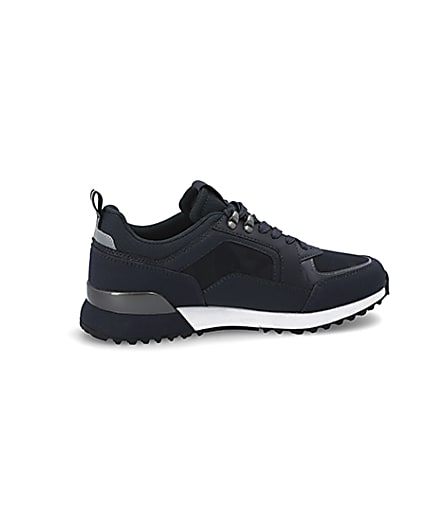 360 degree animation of product Navy lace-up runner trainers frame-14