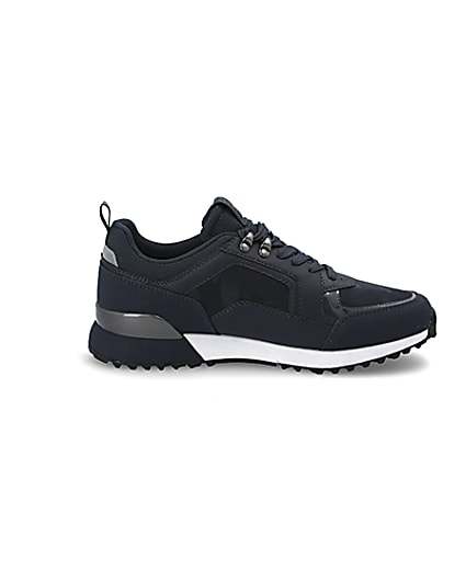 360 degree animation of product Navy lace-up runner trainers frame-15