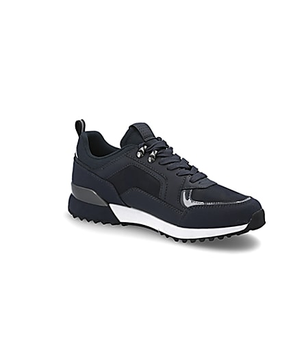 360 degree animation of product Navy lace-up runner trainers frame-17