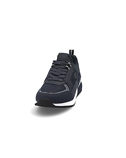 360 degree animation of product Navy lace-up runner trainers frame-22