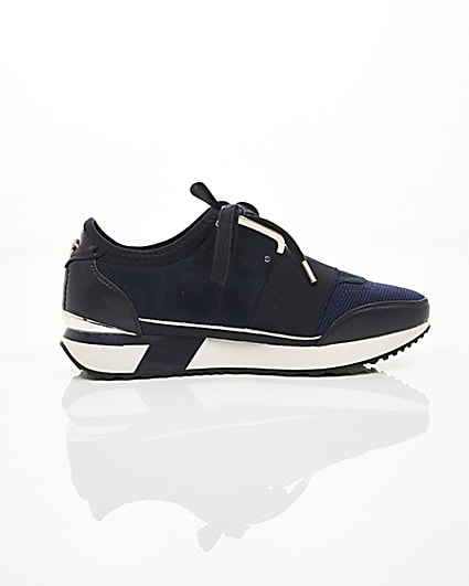 360 degree animation of product Navy lace-up runner trainers frame-10