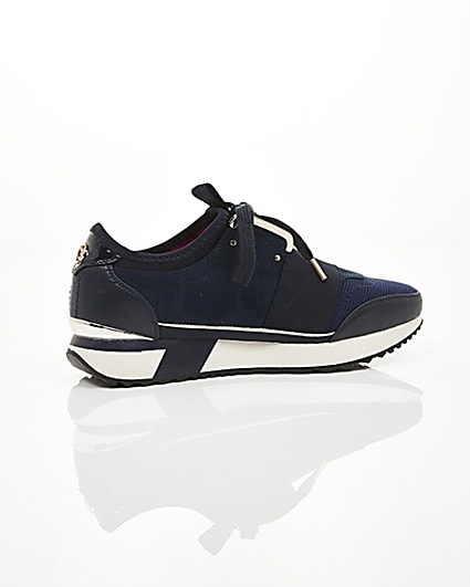 360 degree animation of product Navy lace-up runner trainers frame-11
