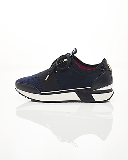 360 degree animation of product Navy lace-up runner trainers frame-21