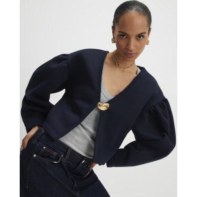 Navy Long Sleeve Button Detail Cardigan