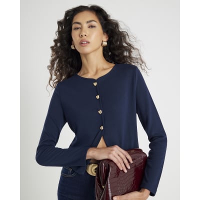 Navy Long Sleeve Cropped Heart Top