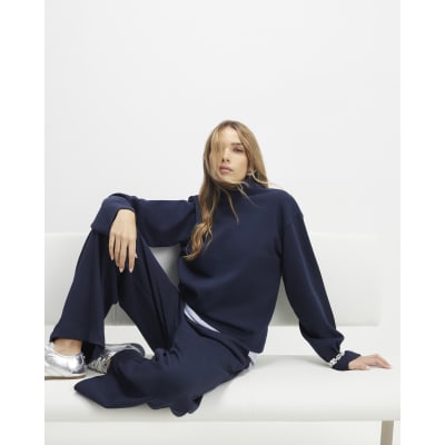 Navy Long Sleeve Funnel Neck Top