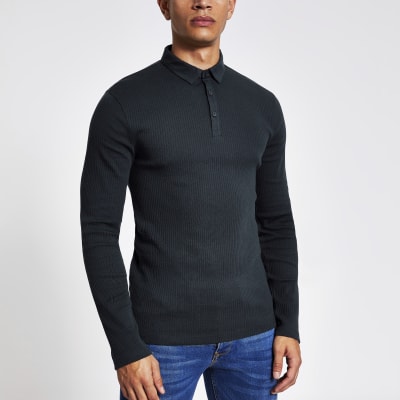 muscle fit long sleeve polo