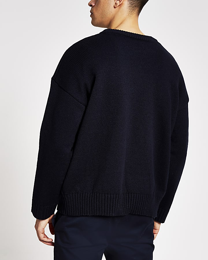 Navy long sleeve oversized knitted jumper