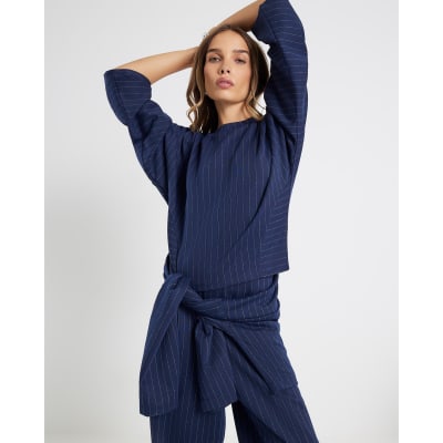 Navy Long Sleeve Pinstripe Top