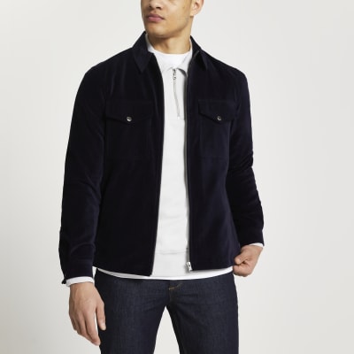 Navy long sleeve zip through shacket River Island