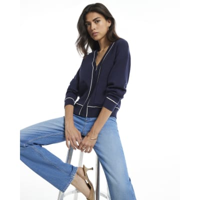 Long Sleeved Tipped Knit Cardigan