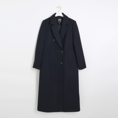 Navy longline overcoat River Island