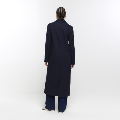 Navy longline overcoat River Island