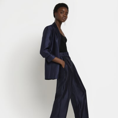navy pleated trousers