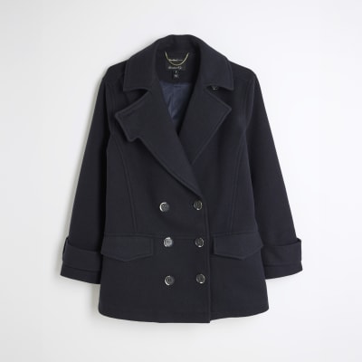 Navy military peacoat River Island