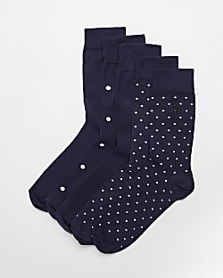 Navy Multipack of 5 polka dot socks