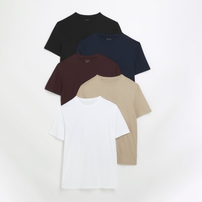 Navy multipack of 5 slim fit tshirts River Island