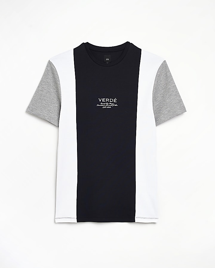 Navy Muscle fit Colour block t-shirt