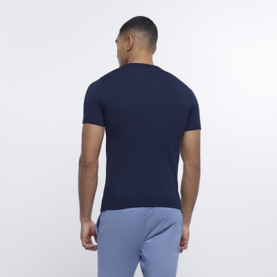 Navy Muscle fit Knitted t-shirt