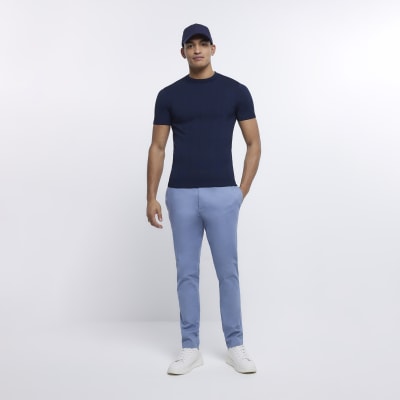 Navy Muscle fit Knitted tshirt River Island