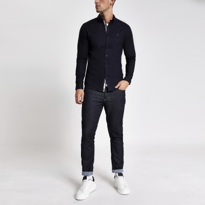 navy muscle fit shirt