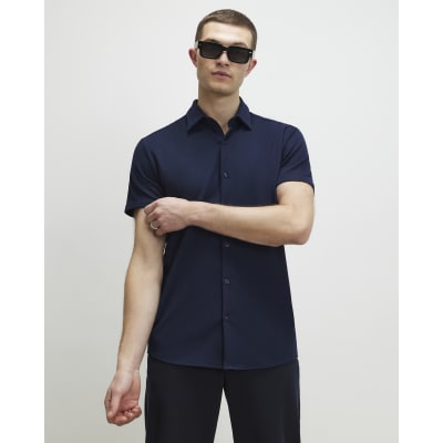 Navy Muscle Fit Short Sleeve Pique Shirt