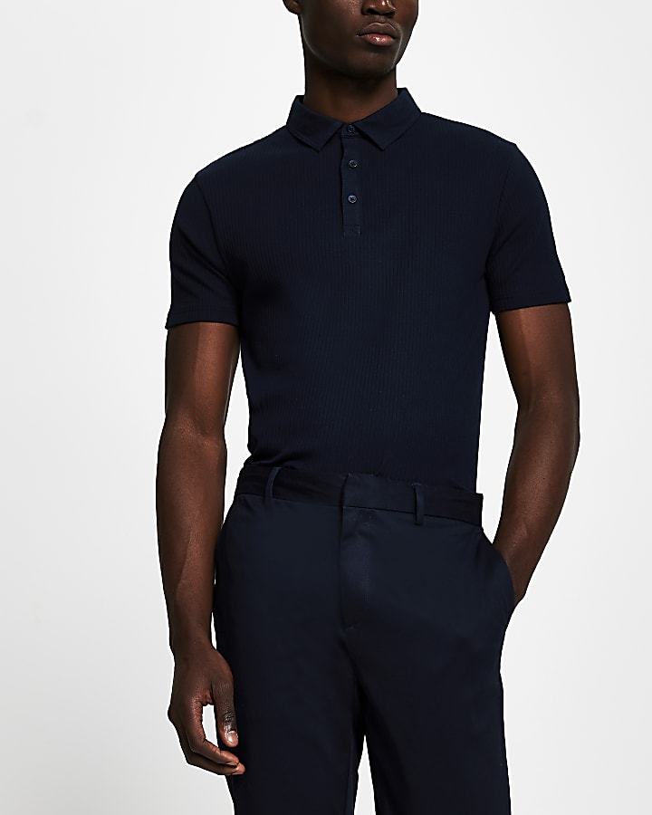Navy muscle fit short sleeve polo shirt
