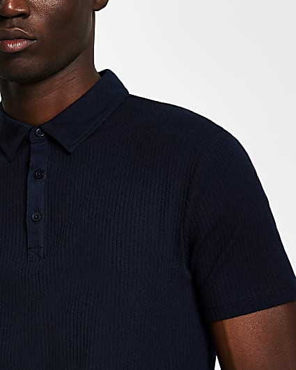Navy muscle fit short sleeve polo shirt
