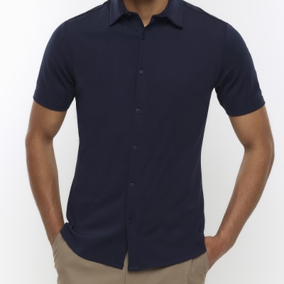 Navy muscle fit short sleeve shirt