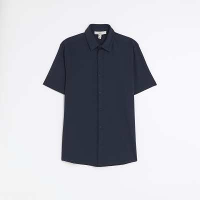 Navy muscle fit short sleeve shirt